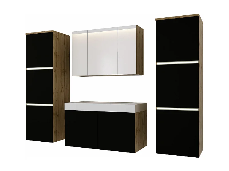 Ensemble meuble salle de bain, Wotan Chêne, noir mat, 160 x 130 cm