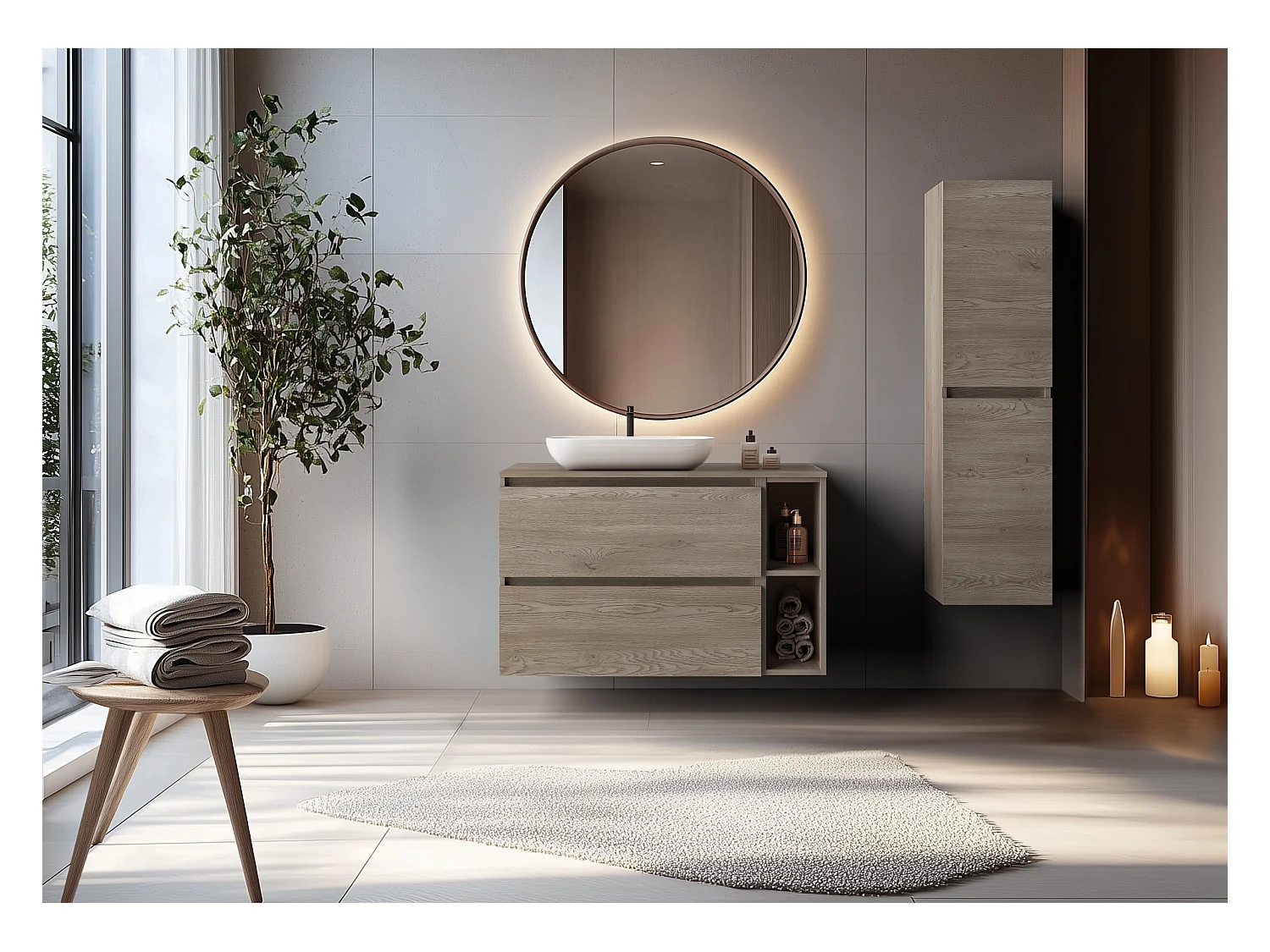 Badkamermeubel 100 cm (80+20) met bovenblad, Kleur: Donker eiken, 100 x 57 x 46 cm