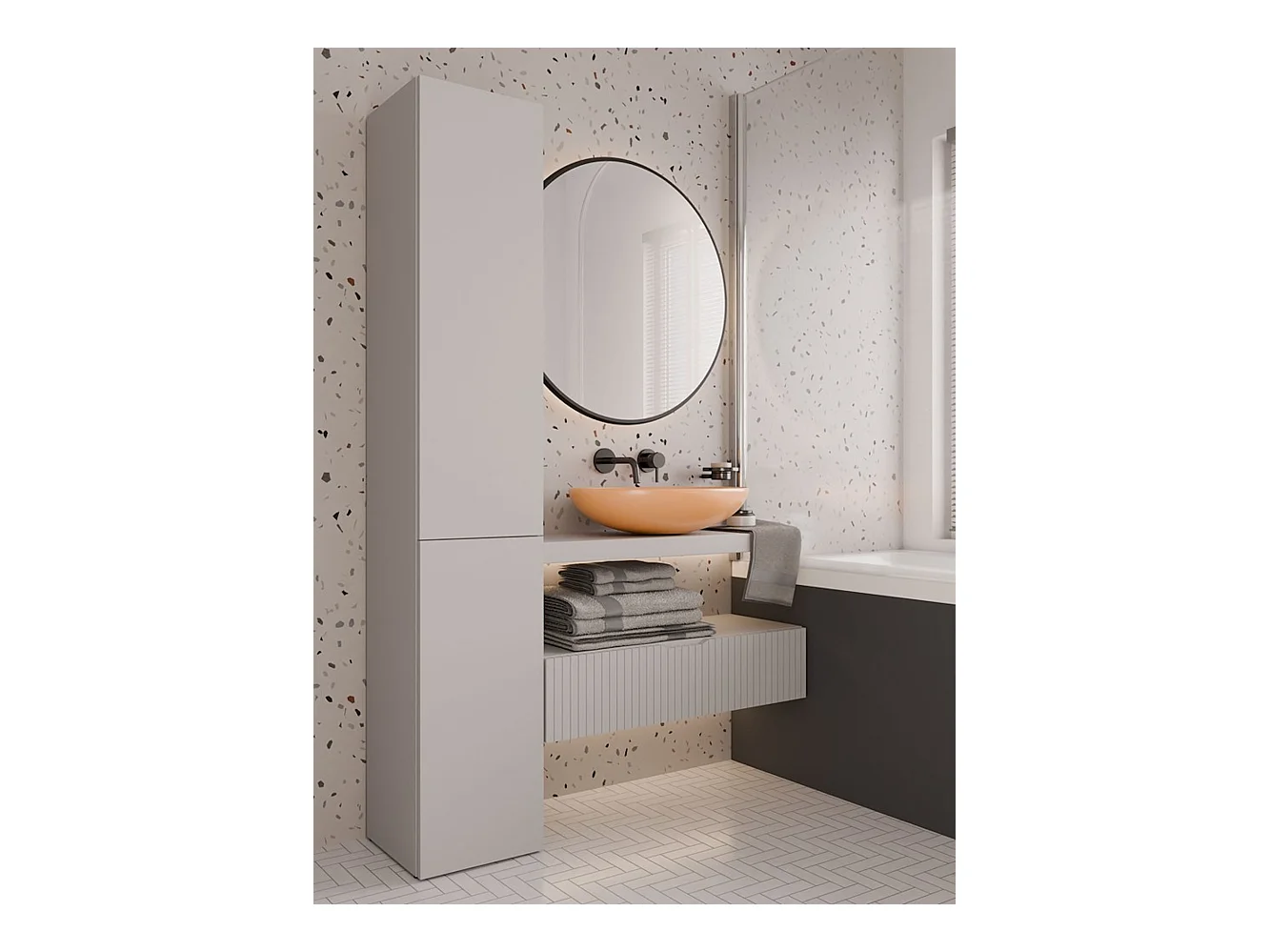 Meuble de salle de bain avec panier à linge : Cachemire, 174 x 31 x 30cm