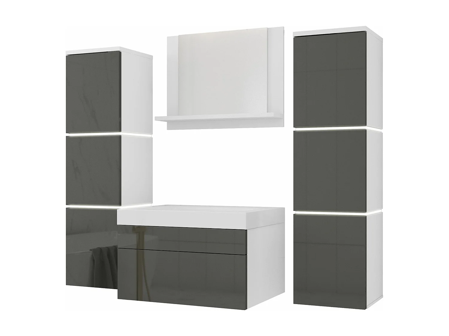 Set mobili da bagno, Bianco Opaco, Grigio Lucido, 120 x 110 cm