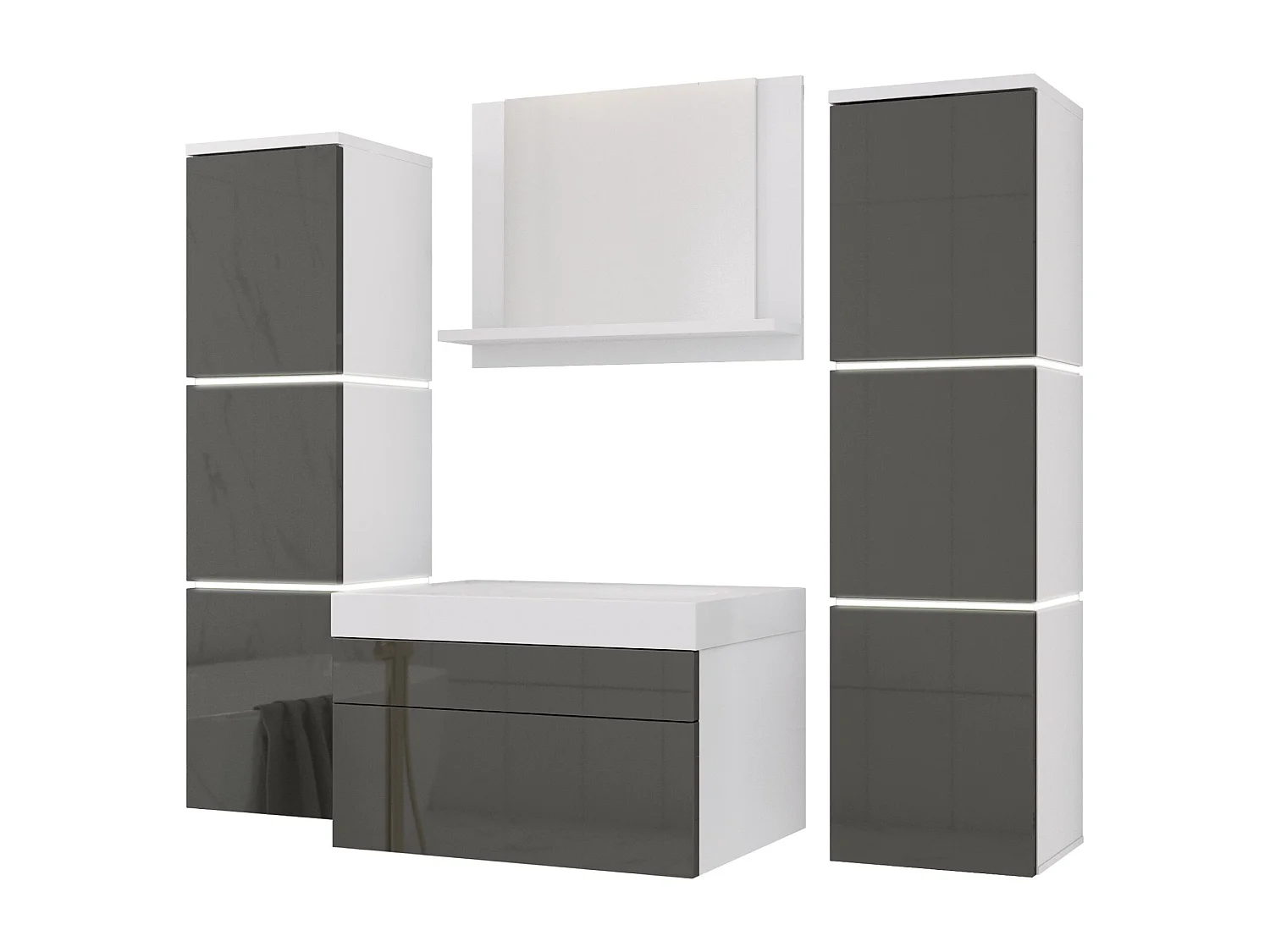 Set mobili da bagno, Bianco Opaco, Grigio Lucido, 120 x 110 cm
