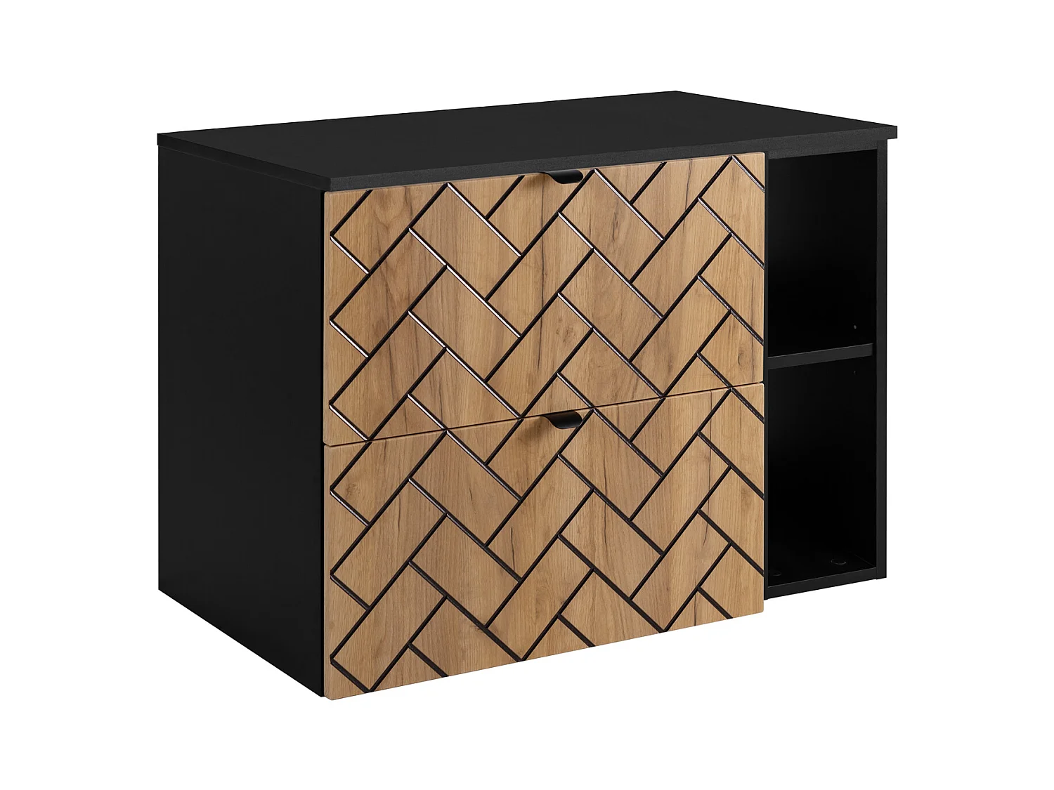 Badezimmermöbel, goldene handwerkliche Eiche, 80 x 57 x 46 cm, schwarze Griffe