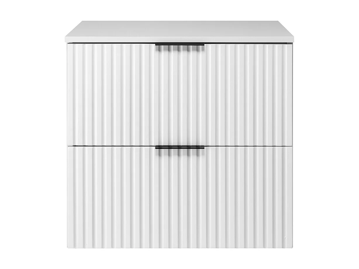 Meuble vasque, Blanc, 60 x 57 x 46 cm, poignée noire + Plan de travail