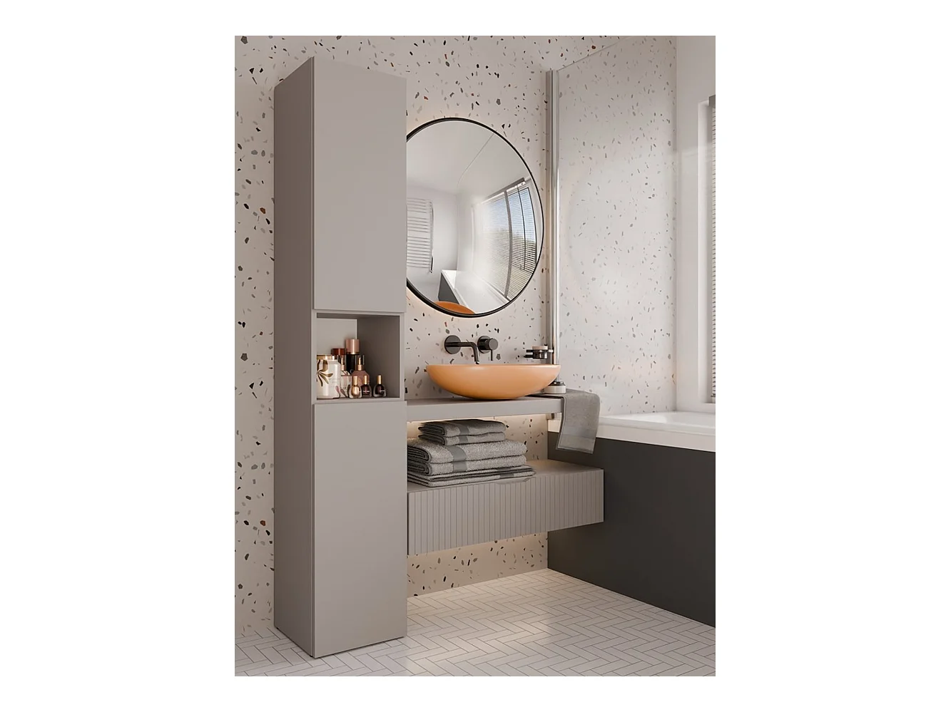 Badkamermeubel met wasmand, Clay, 174 x 31 x 30cm