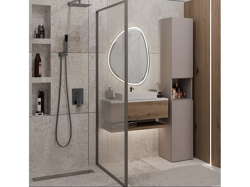 Meuble de salle de bain avec panier à linge, Argile, 174 x 31 x 30cm