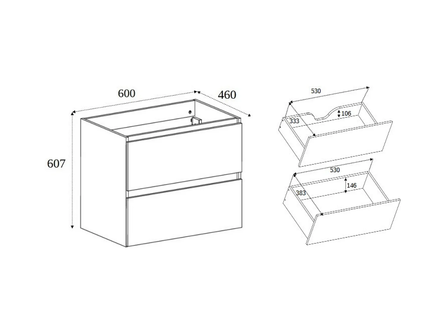 Meuble de salle de bain 60 cm, Couleur: Chêne Foncé, 60 x 57 x 46 cm, sans plan de travail