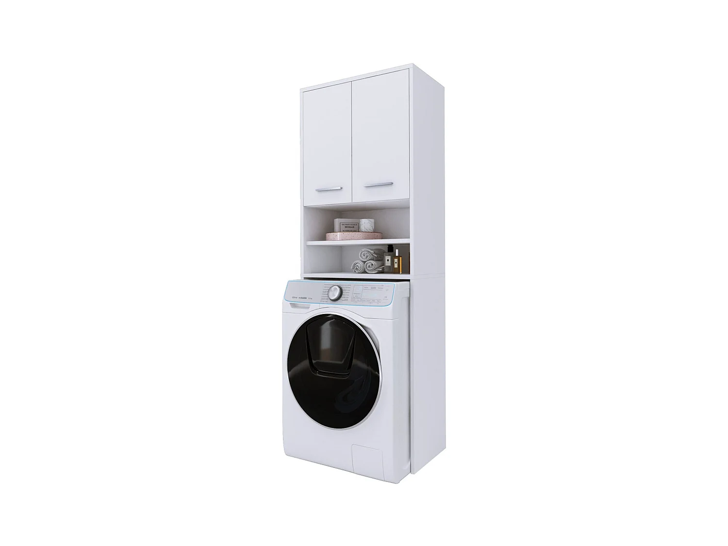 Meuble pour la machine a laver, 2 armoires, 180 x 64 x 30 cm, blanc mat