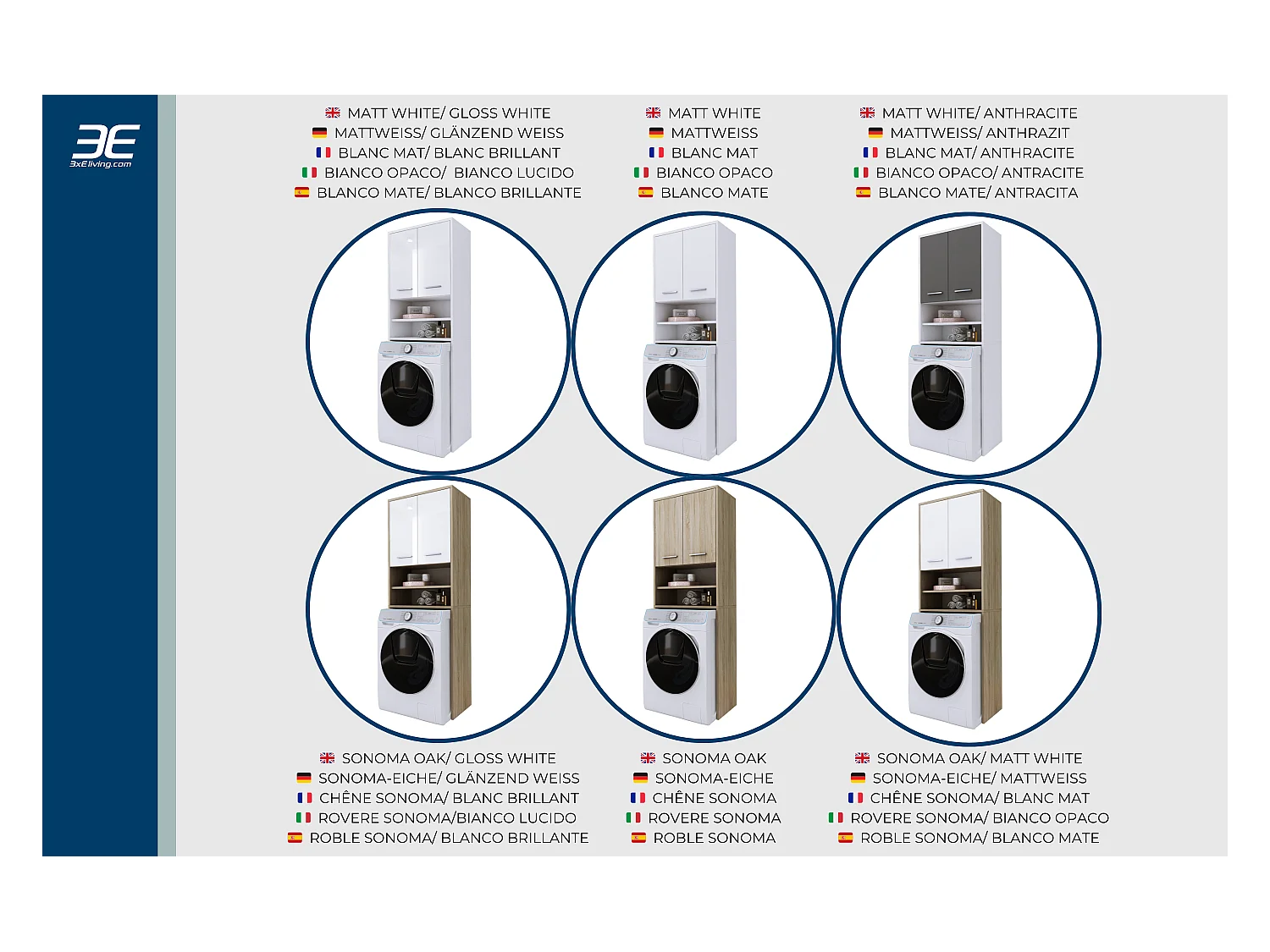 Meuble pour la machine a laver, 2 armoires, 180 x 64 x 30 cm, blanc mat, blanc brillant