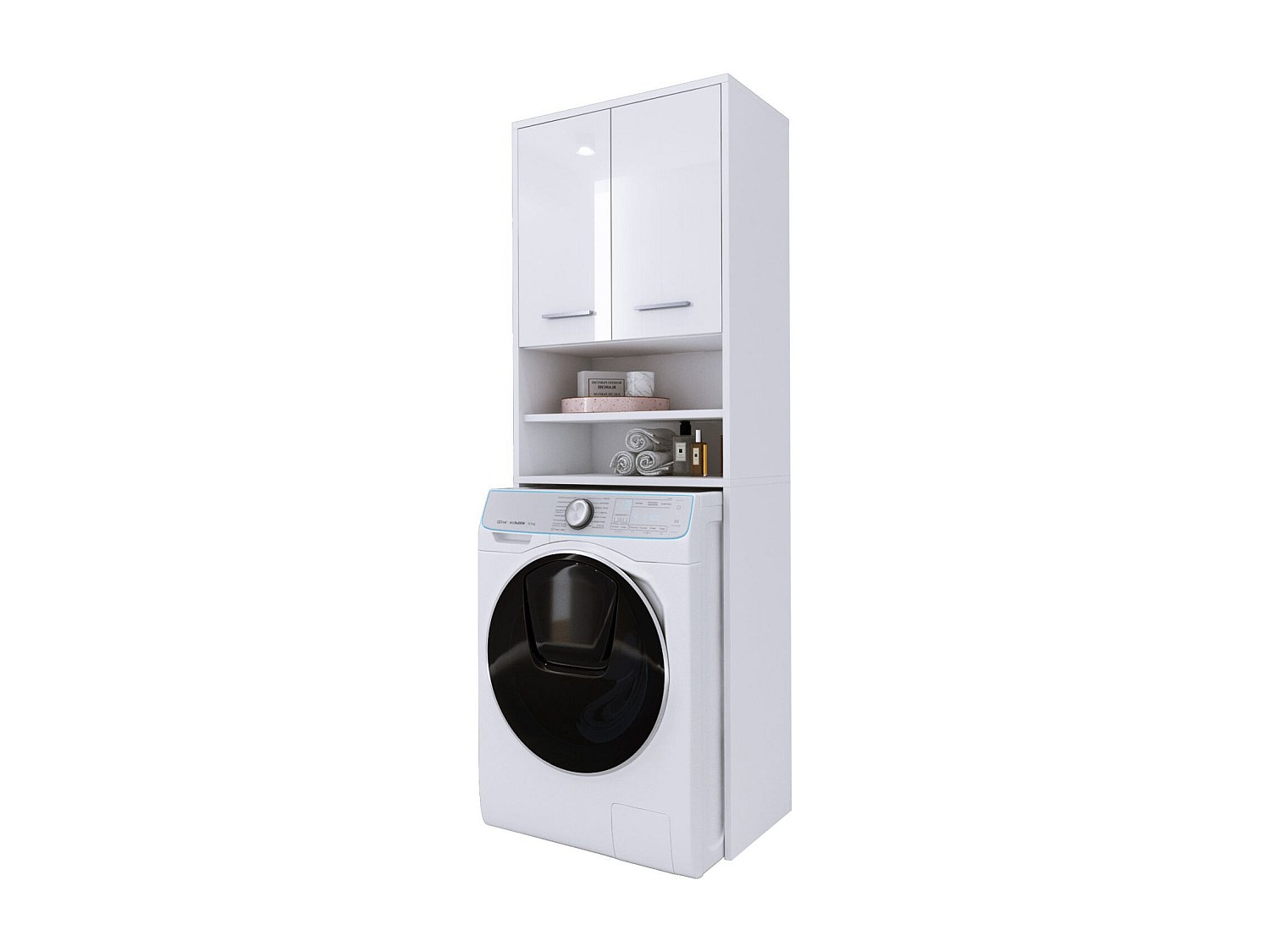 Mobile per lavatrice, 2 mobili, 180 x 64 x 30 cm, bianco opaco, bianco lucido