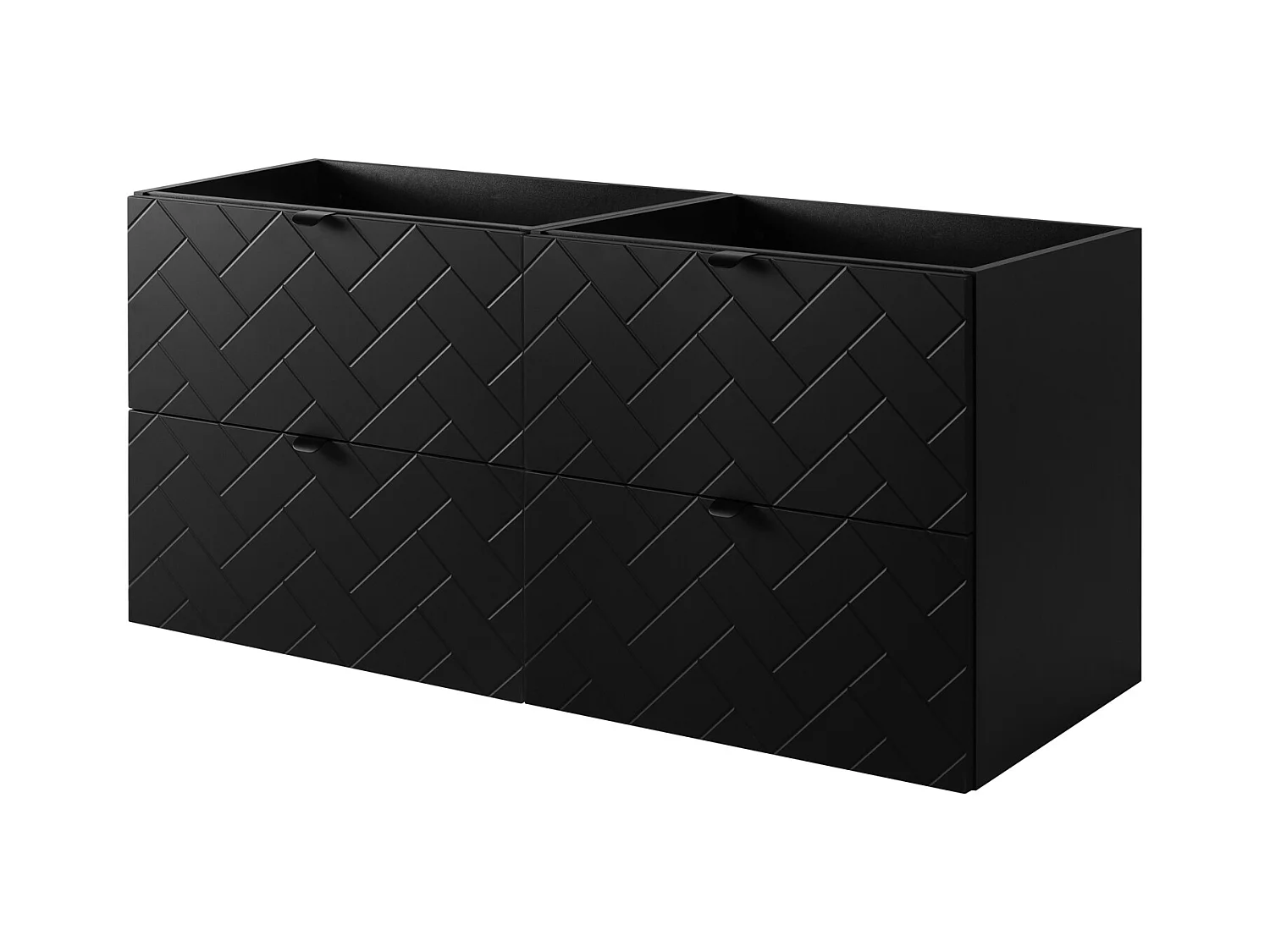Meuble de salle de bain, Noir Mat, 120 x 57 x 46 cm, poignées noires