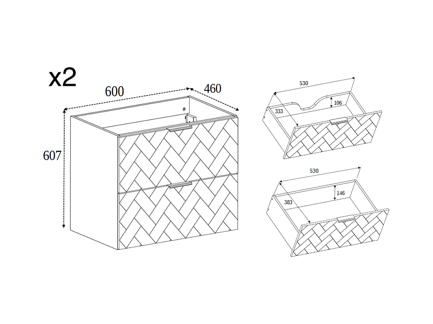 Meuble de salle de bain, Noir Mat, 120 x 57 x 46 cm, poignées noires