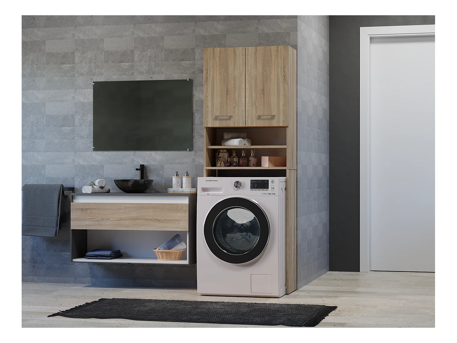 Armoire pour machine à laver, 30 x 64 x 180 cm, Chêne Sonoma