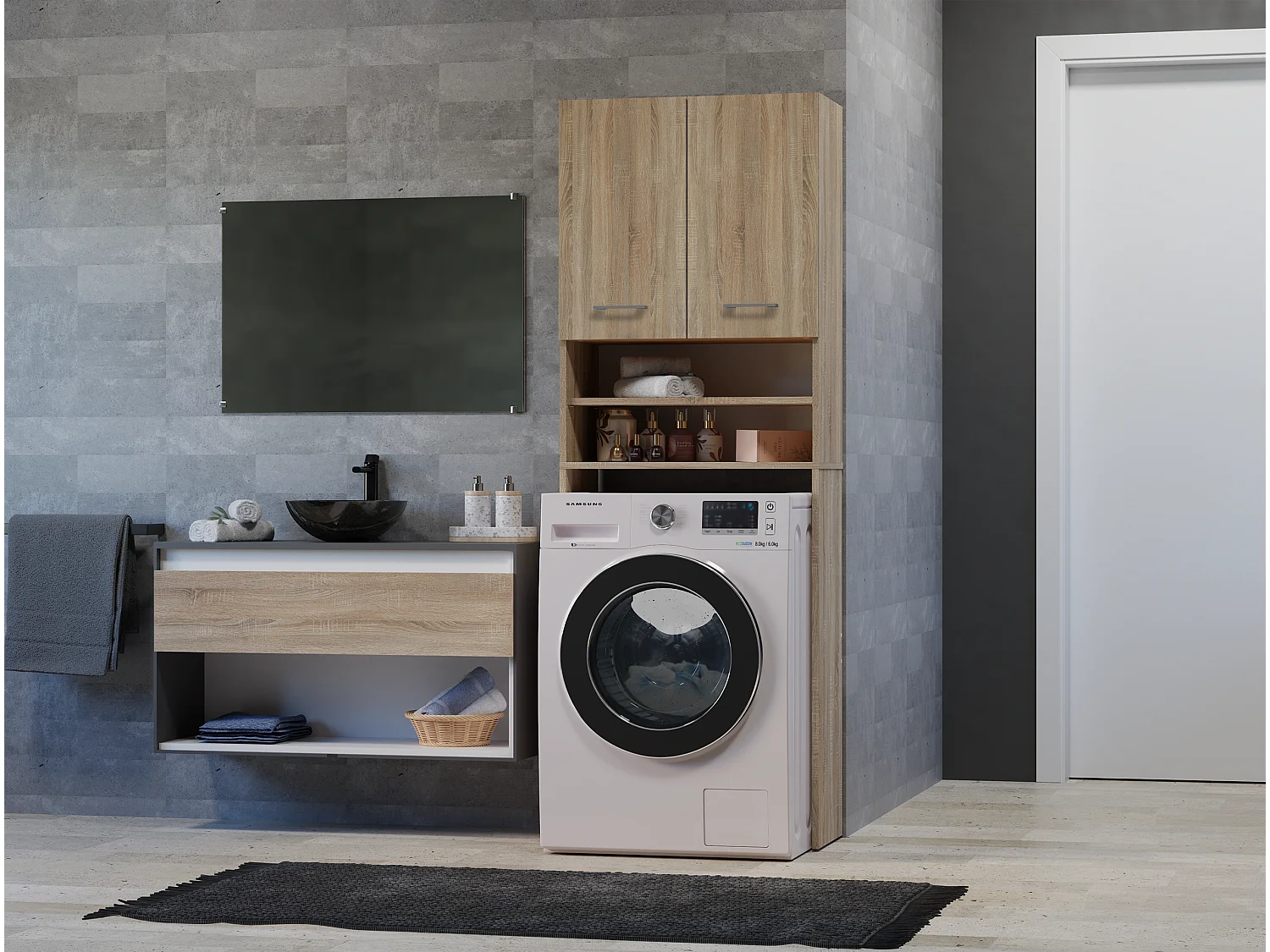 Armoire pour machine à laver, 30 x 64 x 180 cm, Chêne Sonoma