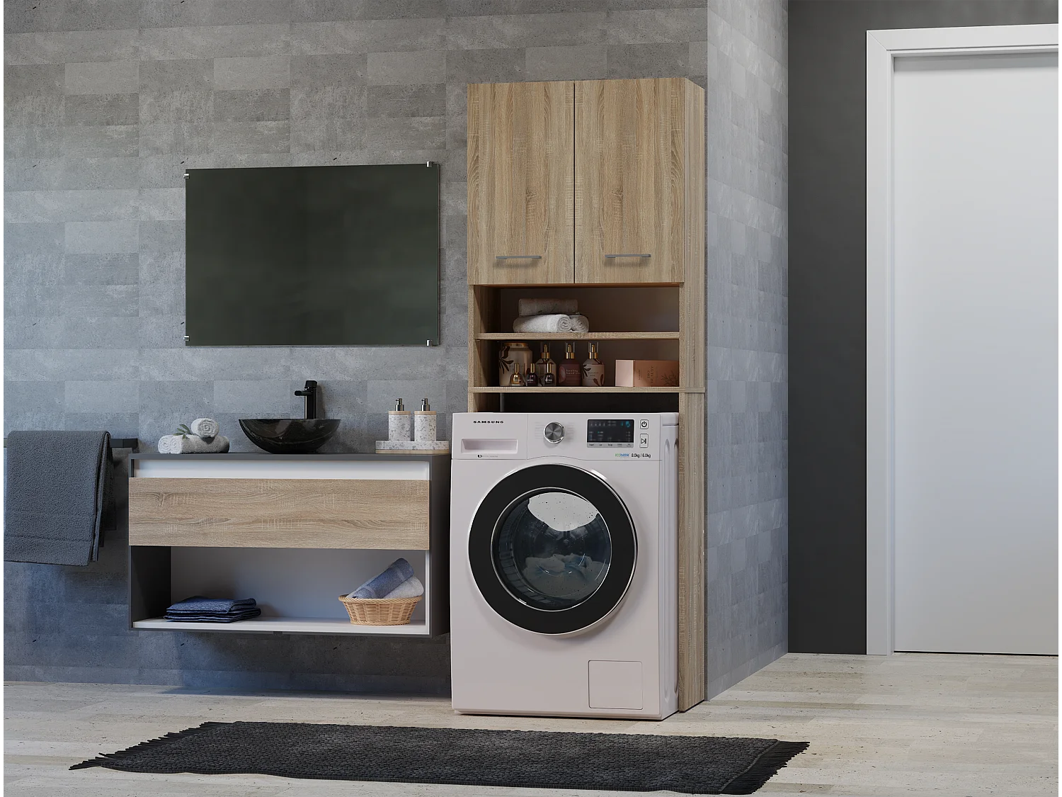 Armoire pour machine à laver, 30 x 64 x 180 cm, Chêne Sonoma