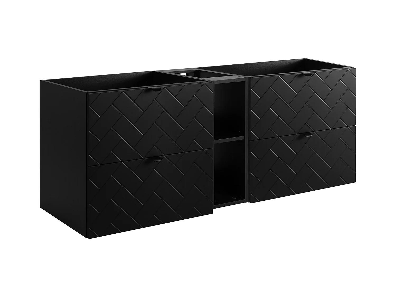 Meuble de salle de bain, Noir Mat, 140 x 57 x 46 cm, poignées noires