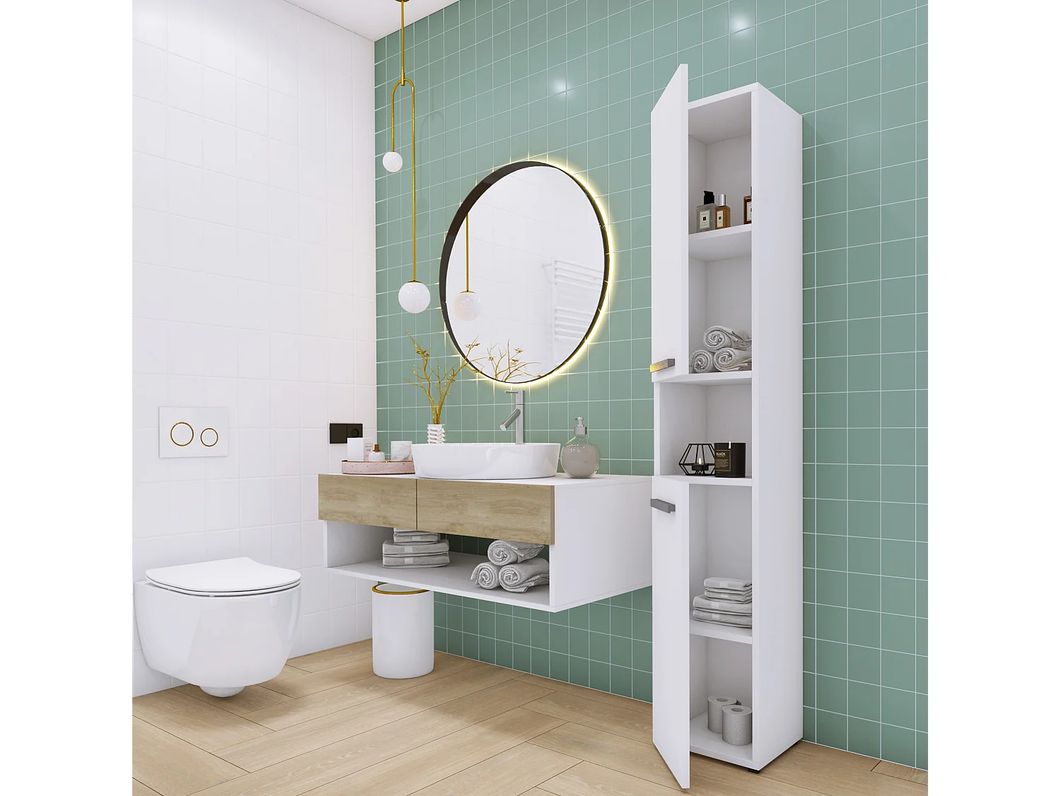 Meuble de salle de bain, Blanc Mat, 30 x 174 x 30 cm