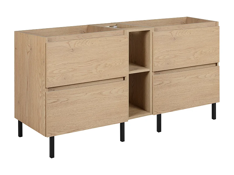 Meuble de salle de bain 140 cm (2 X 60 + 20) + pieds, Couleur : Chêne Clair, 140 x 77 x 46 cm, sans plan de travail