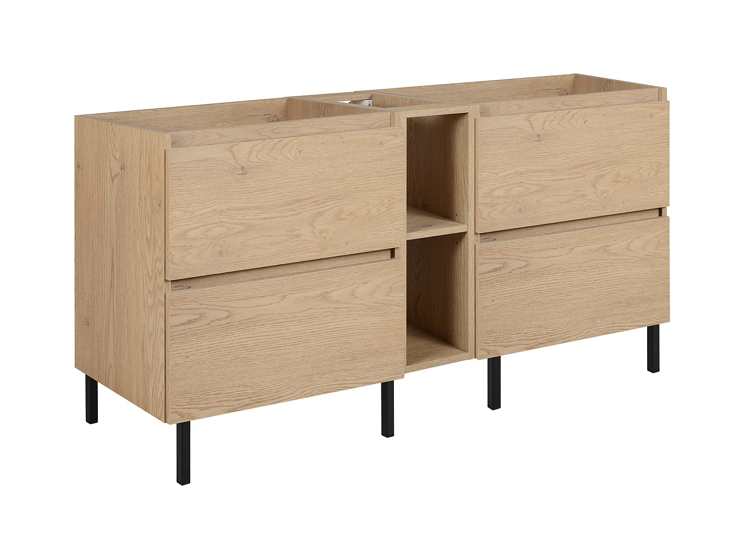 Meuble de salle de bain 140 cm (2 X 60 + 20) + pieds, Couleur : Chêne Clair, 140 x 77 x 46 cm, sans plan de travail