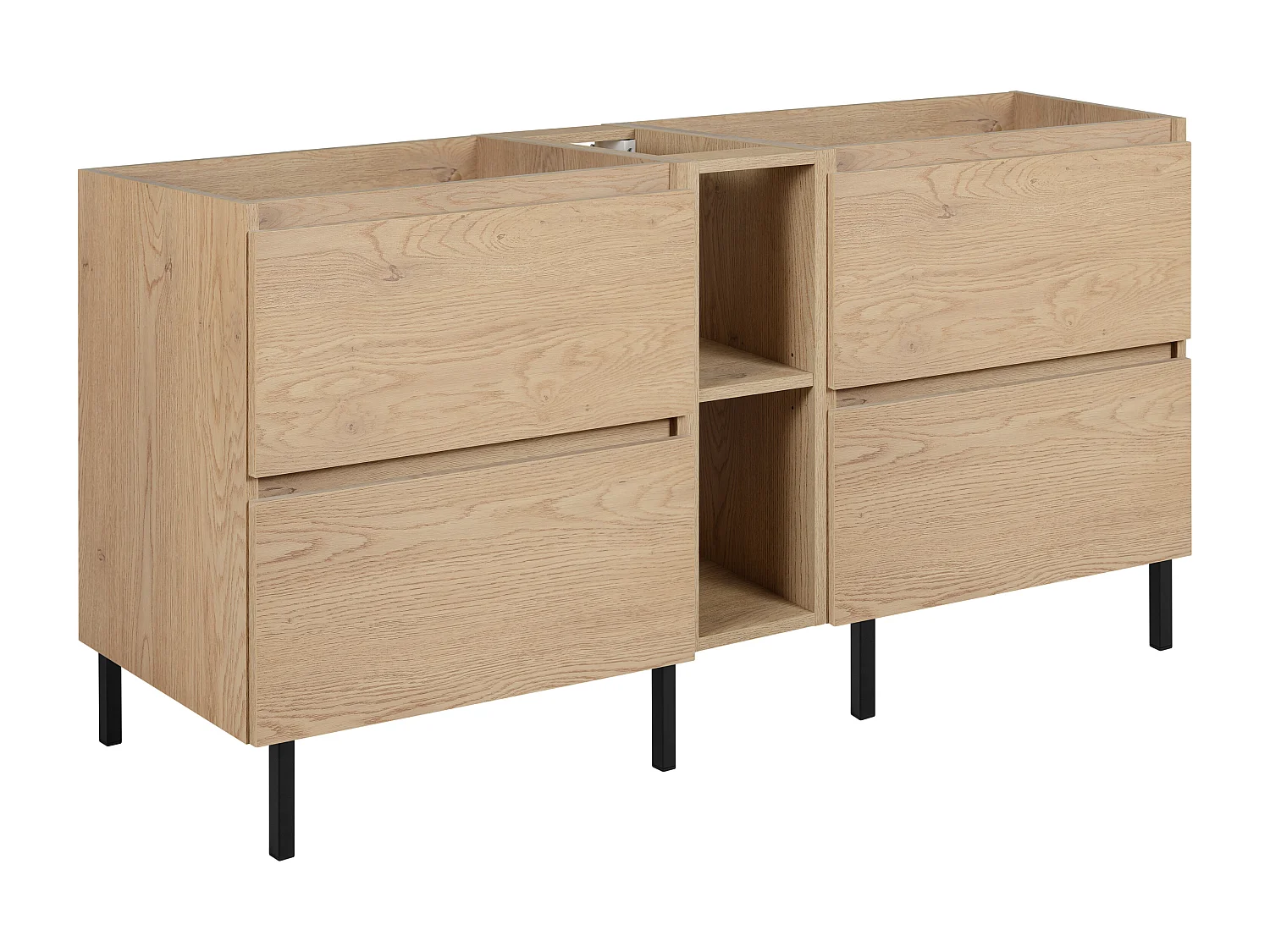 Meuble de salle de bain 140 cm (2 X 60 + 20) + pieds, Couleur : Chêne Clair, 140 x 77 x 46 cm, sans plan de travail