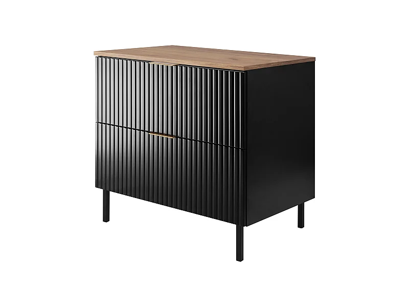 Meuble vasque, Noir / Chêne Craft + poignée dorée, 80 x 77 x 46 cm, pieds noirs + Plan de travail