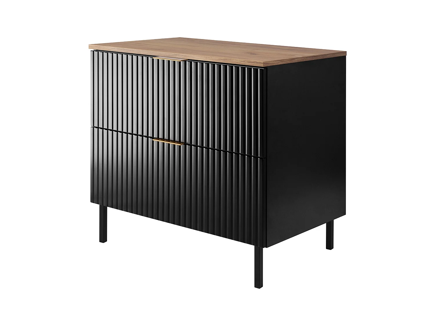 Meuble vasque, Noir / Chêne Craft + poignée dorée, 80 x 77 x 46 cm, pieds noirs + Plan de travail