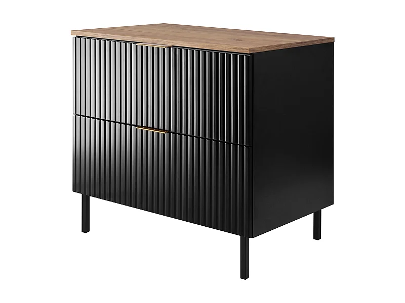 Waschtischunterschrank, schwarz, Eiche Craft + goldener Griff, 80 x 77 x 46 cm, schwarze Beine + Arbeitsplatte