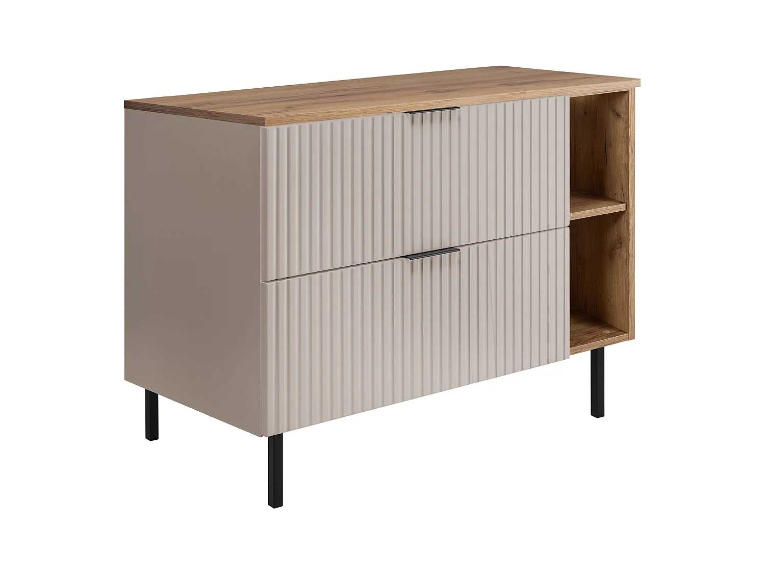 Meuble vasque, Cachemire / Chêne Craft + poignée noire, 100 (80 + 20) x 77 x 46 cm, pieds noirs + Plan de travail