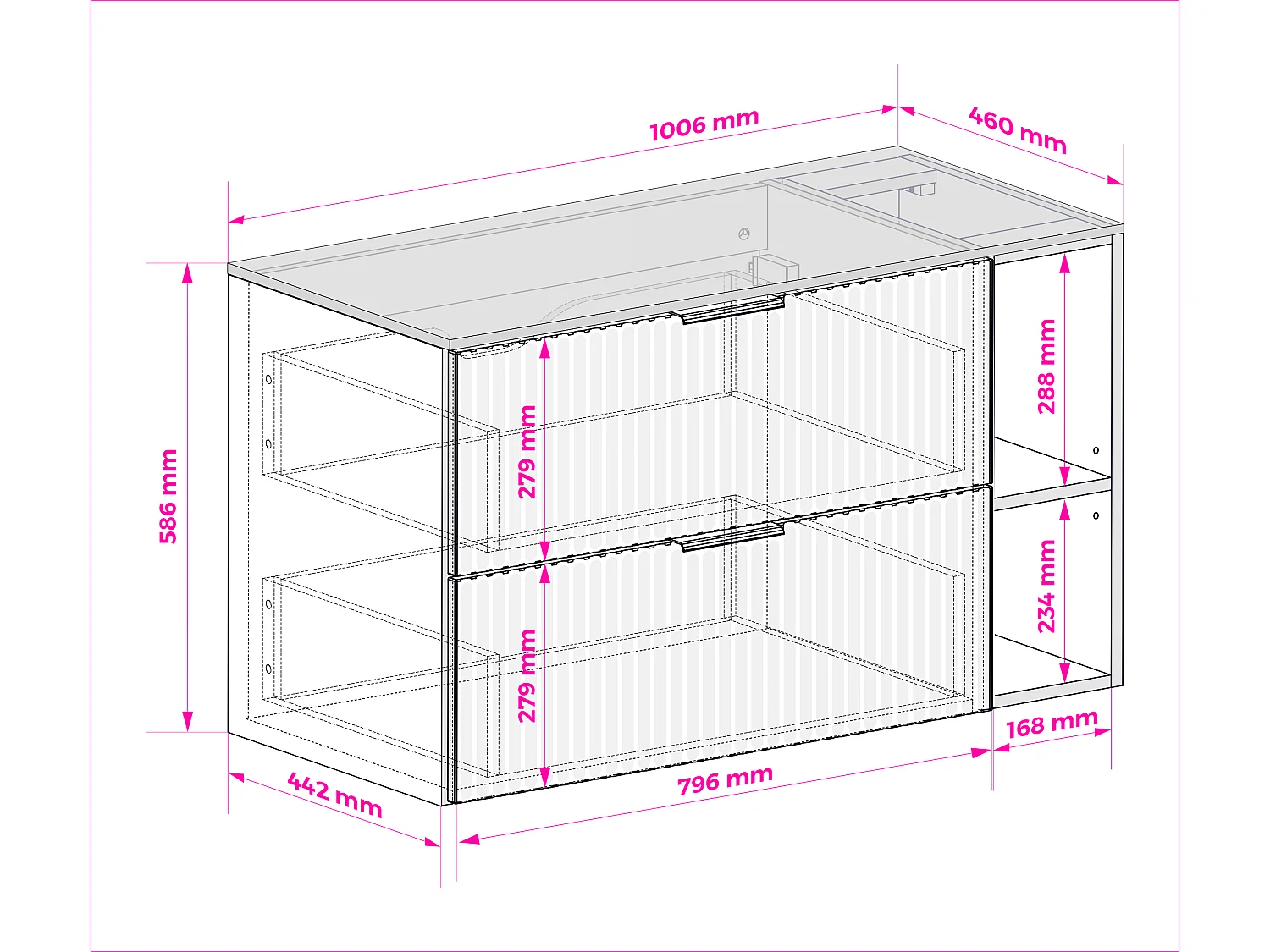 Meuble vasque, Cachemire / Chêne Craft + poignée noire, 100 (80 + 20) x 77 x 46 cm, pieds noirs + Plan de travail