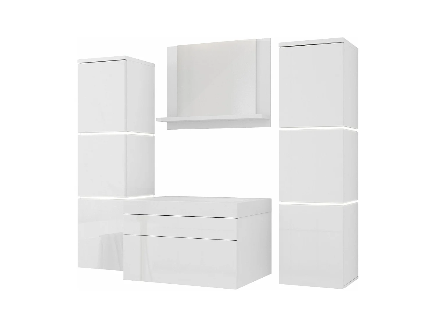 Ensemble meuble salle de bain, Blanc Mat, Blanc Brillant, 120 x 110 cm