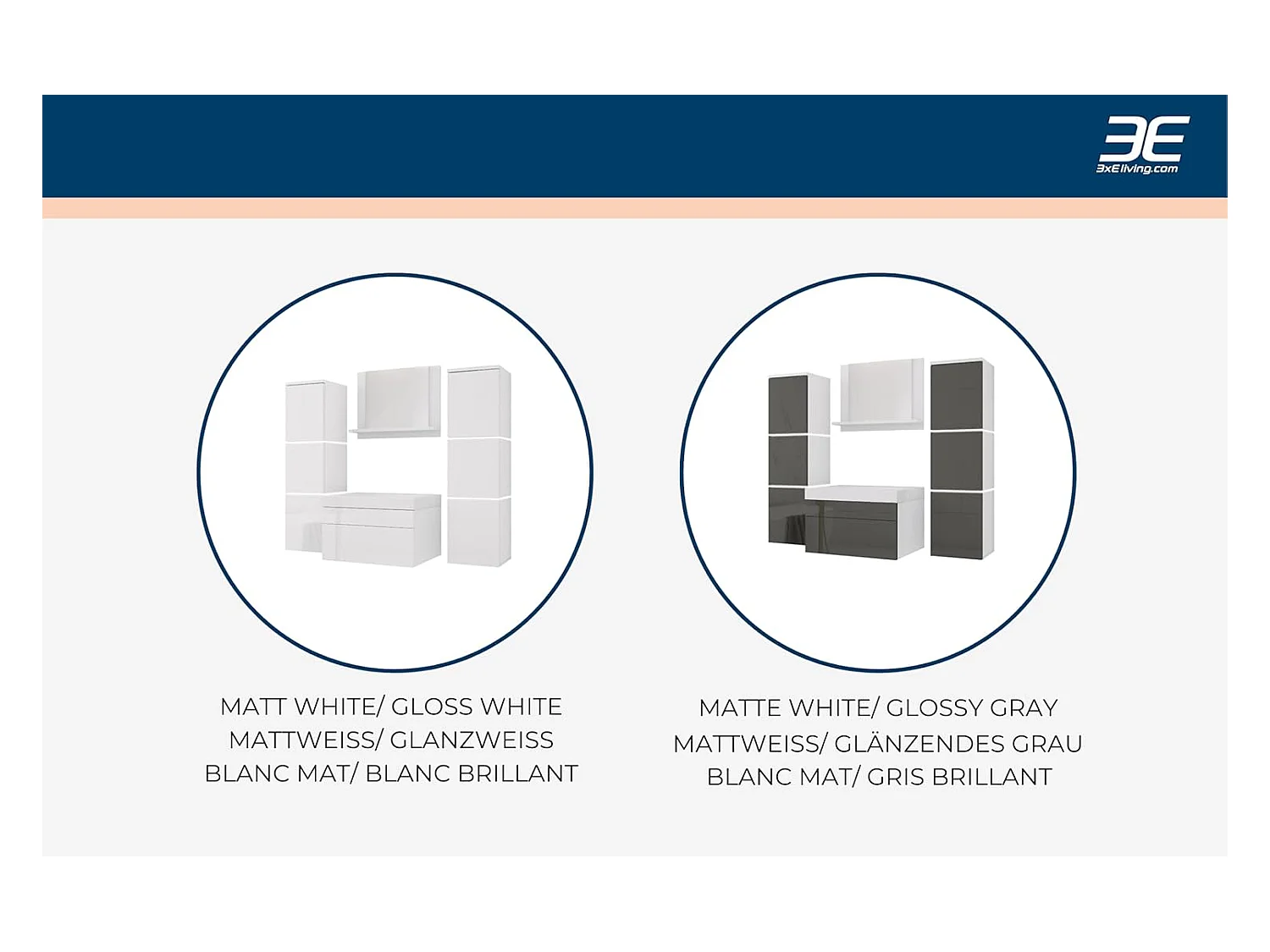 Ensemble meuble salle de bain, Blanc Mat, Blanc Brillant, 120 x 110 cm