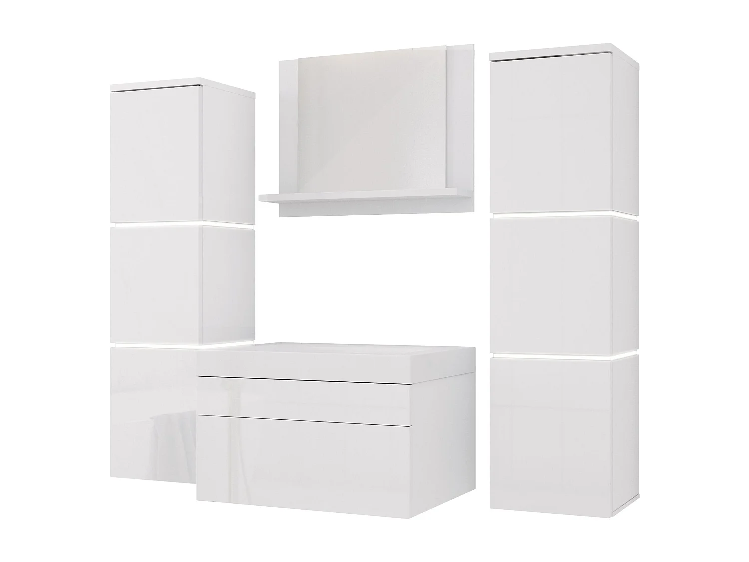 Ensemble meuble salle de bain, Blanc Mat, Blanc Brillant, 120 x 110 cm