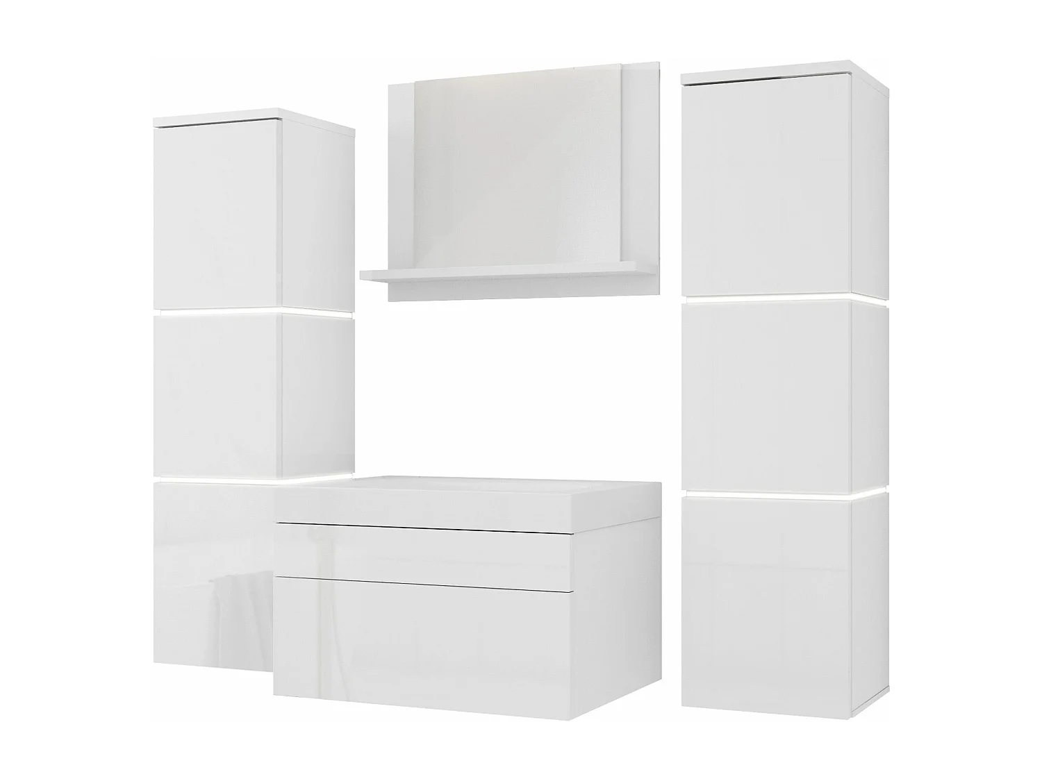 Ensemble meuble salle de bain, Blanc Mat, Blanc Brillant, 120 x 110 cm