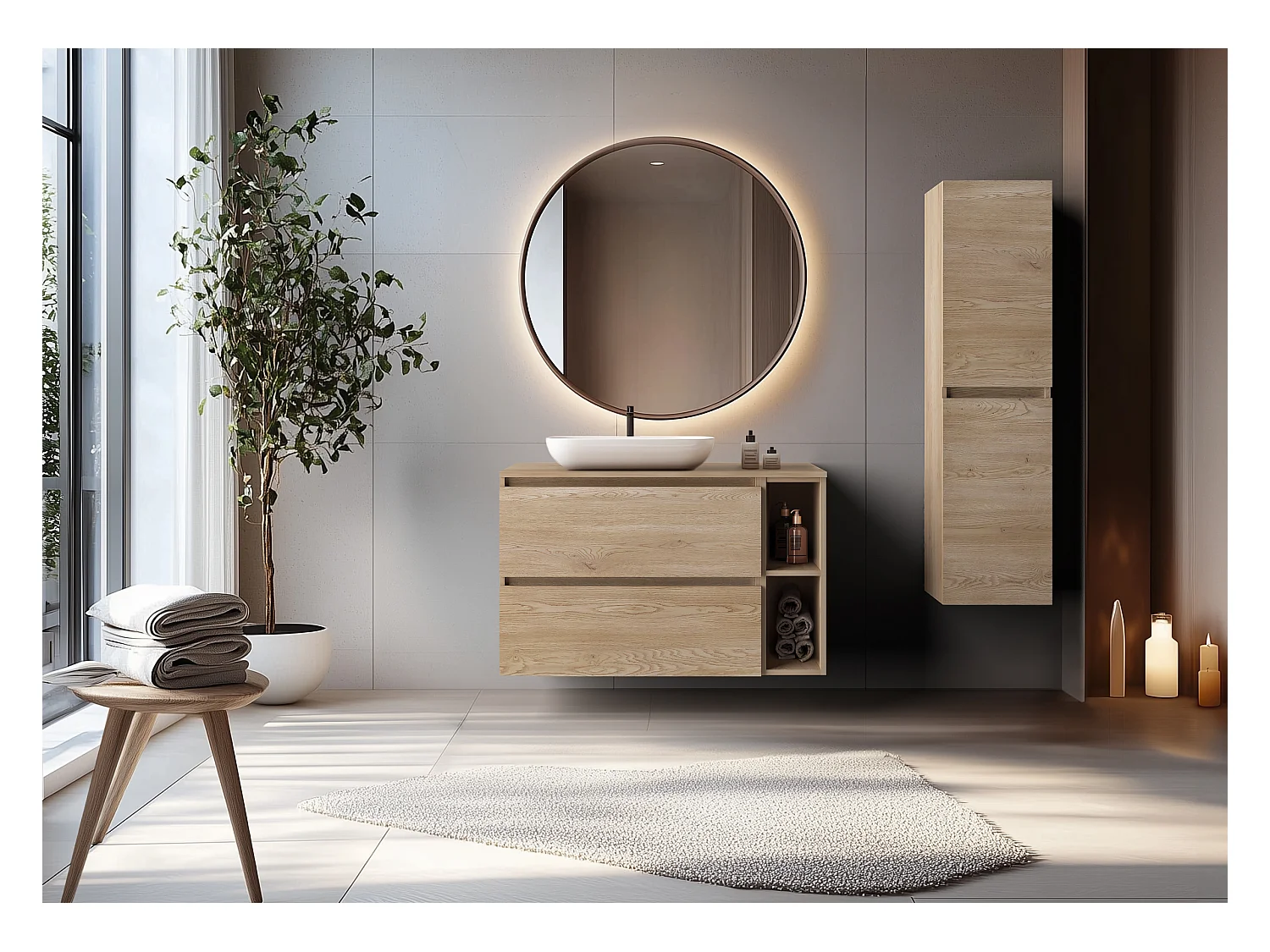 Mobile da bagno 100 cm + TOP, Colore: Rovere Chiaro, 100 x 57 x 46 cm