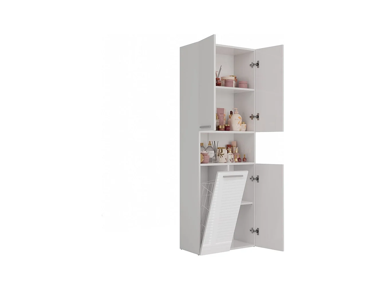Meuble salle de bain, 174 x 30 x 60 cm, Blanc Mat / Blanc Brillant