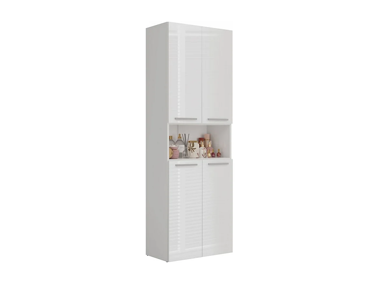 Meuble salle de bain, 174 x 30 x 60 cm, Blanc Mat / Blanc Brillant