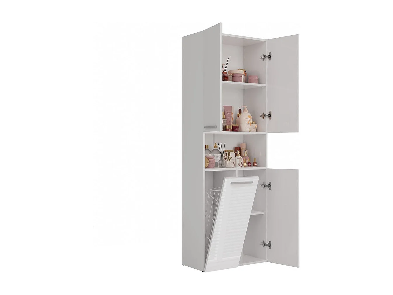 Meuble salle de bain, 174 x 30 x 60 cm, Blanc Mat / Blanc Brillant