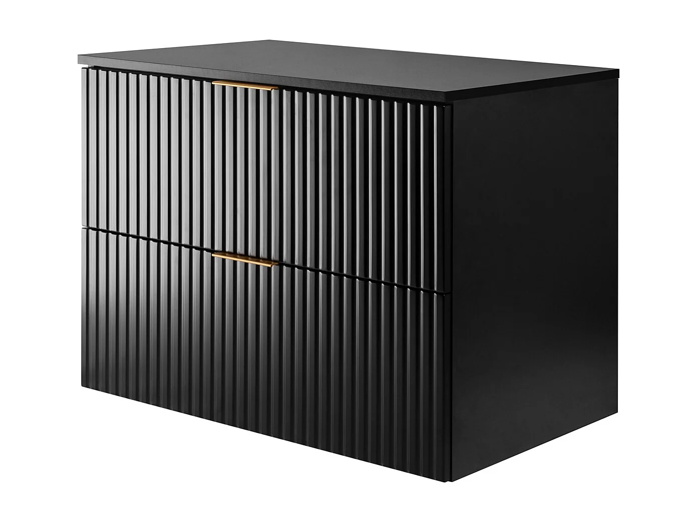 Meuble vasque, Noir Mat, 80 x 57 x 46 cm, poignée dorée + Plan de travail