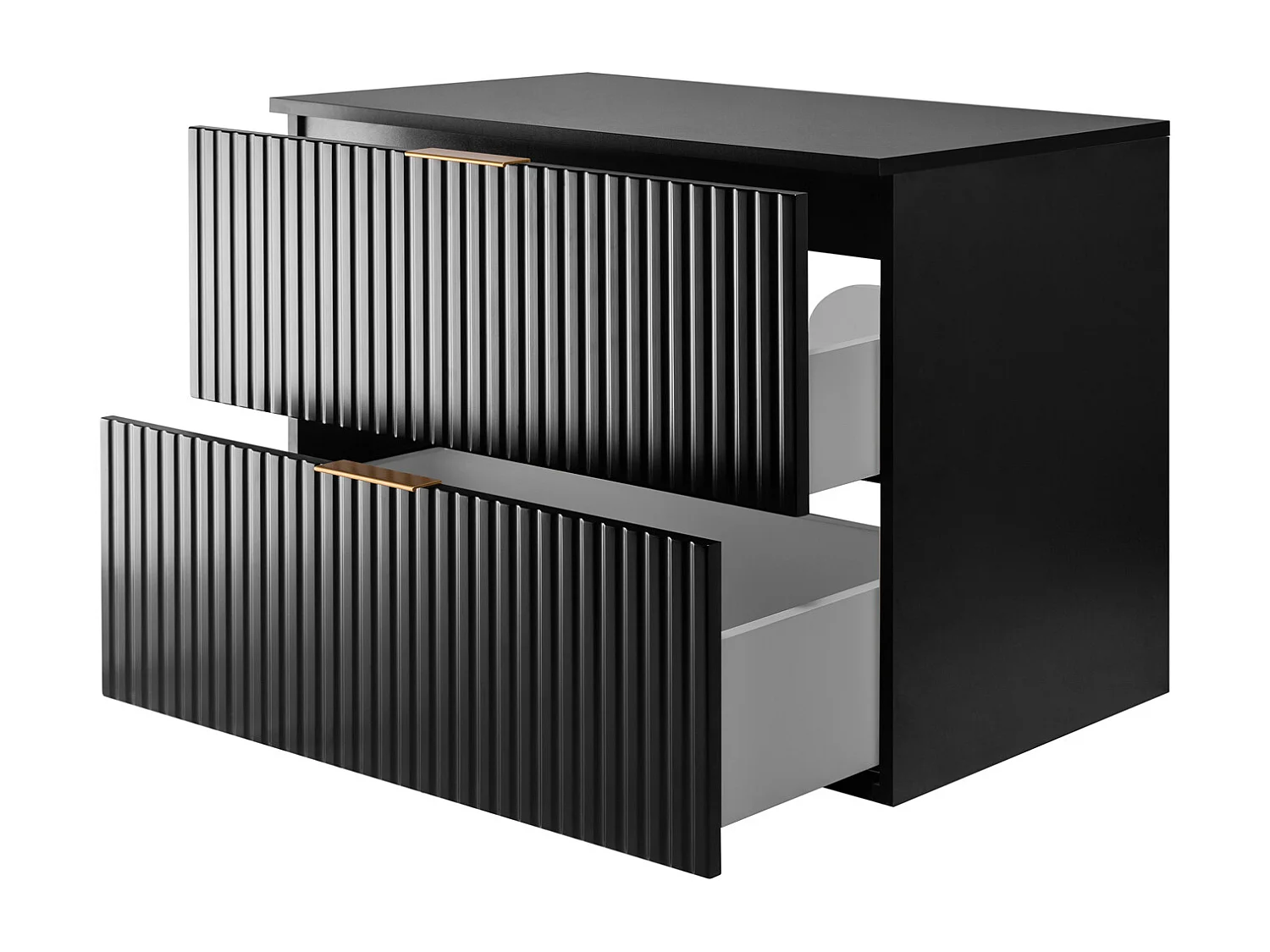 Meuble vasque, Noir Mat, 80 x 57 x 46 cm, poignée dorée + Plan de travail