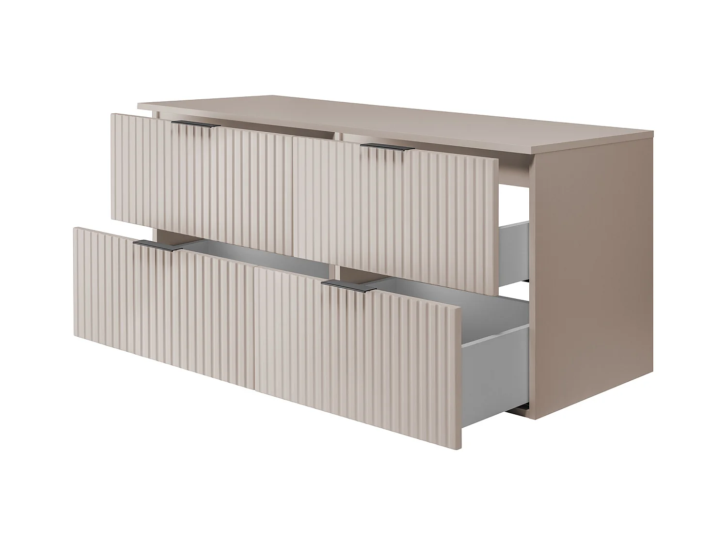 Meuble vasque, Cachemire, 120 (2 x 60) x 57 x 46 cm, poignée noire + Plan de travail