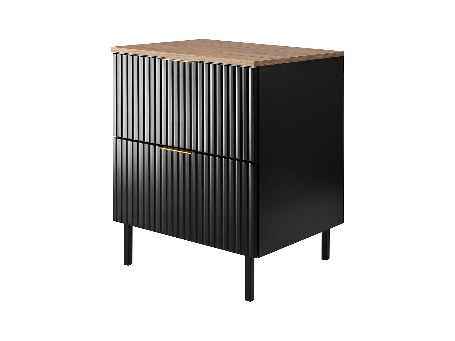 Meuble vasque, Noir / Chêne Craft + poignée dorée, 60 x 77 x 46 cm, pieds noirs + Plan de travail