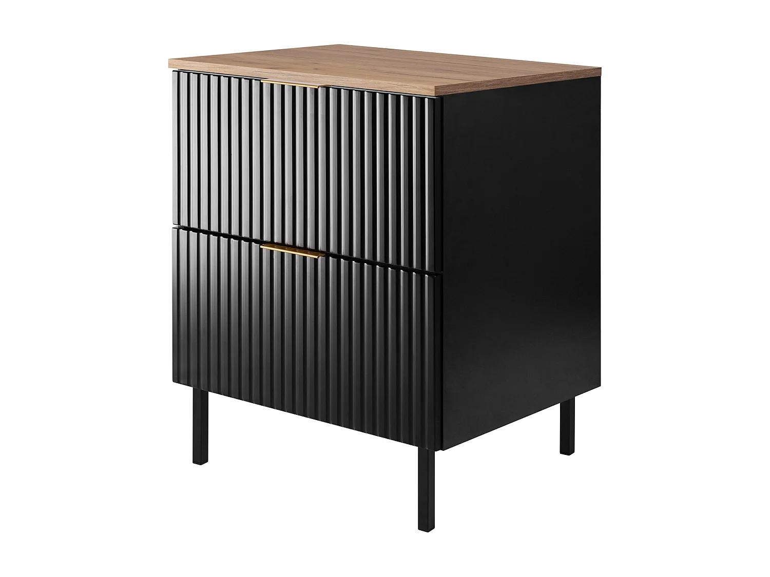 Meuble vasque, noir, chêne craft, 60 x 77 x 46 cm, poignée dorée, pieds noirs + plan de travail