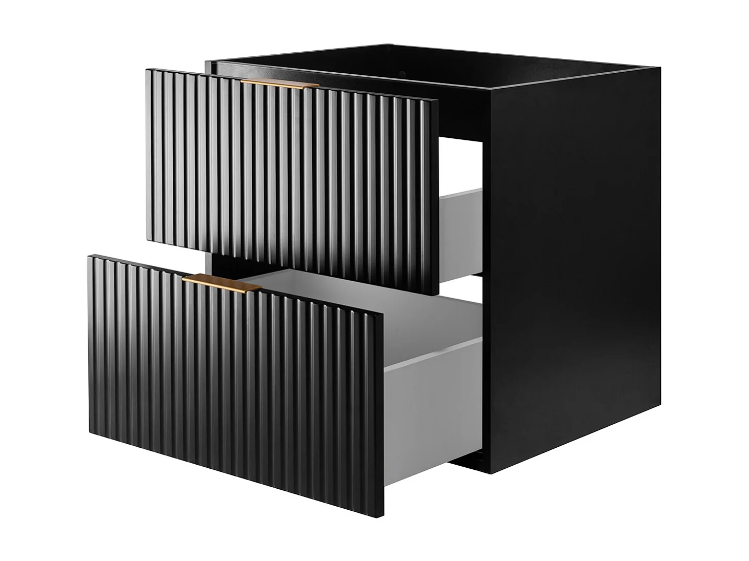 Meuble vasque, noir, chêne craft, 60 x 77 x 46 cm, poignée dorée, pieds noirs + plan de travail