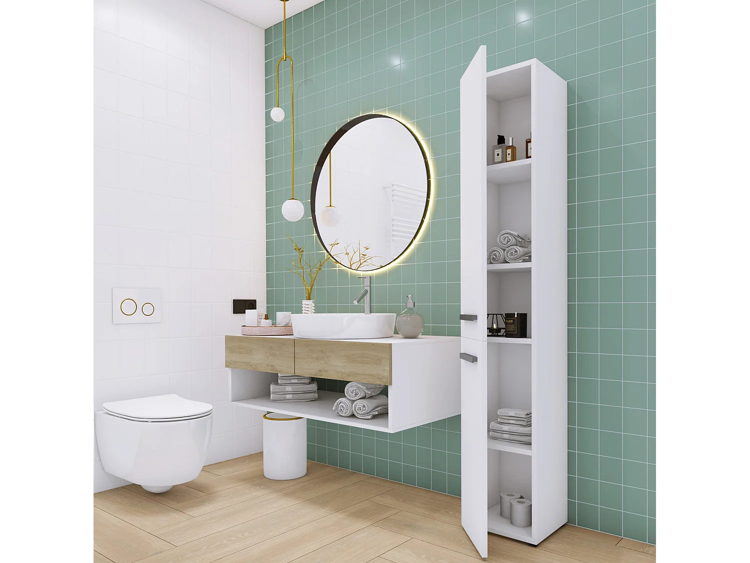 Meuble de salle de bain, Blanc Mat, 30 x 174 x 30 cm