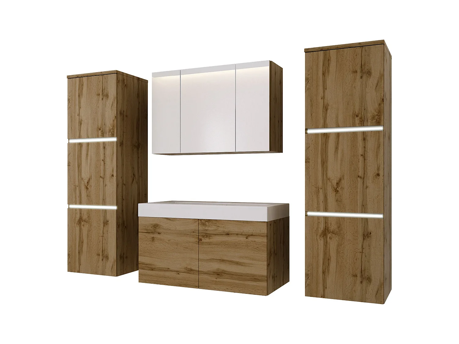 Ensemble meuble salle de bain, Wotan Chêne, 160 x 130 cm