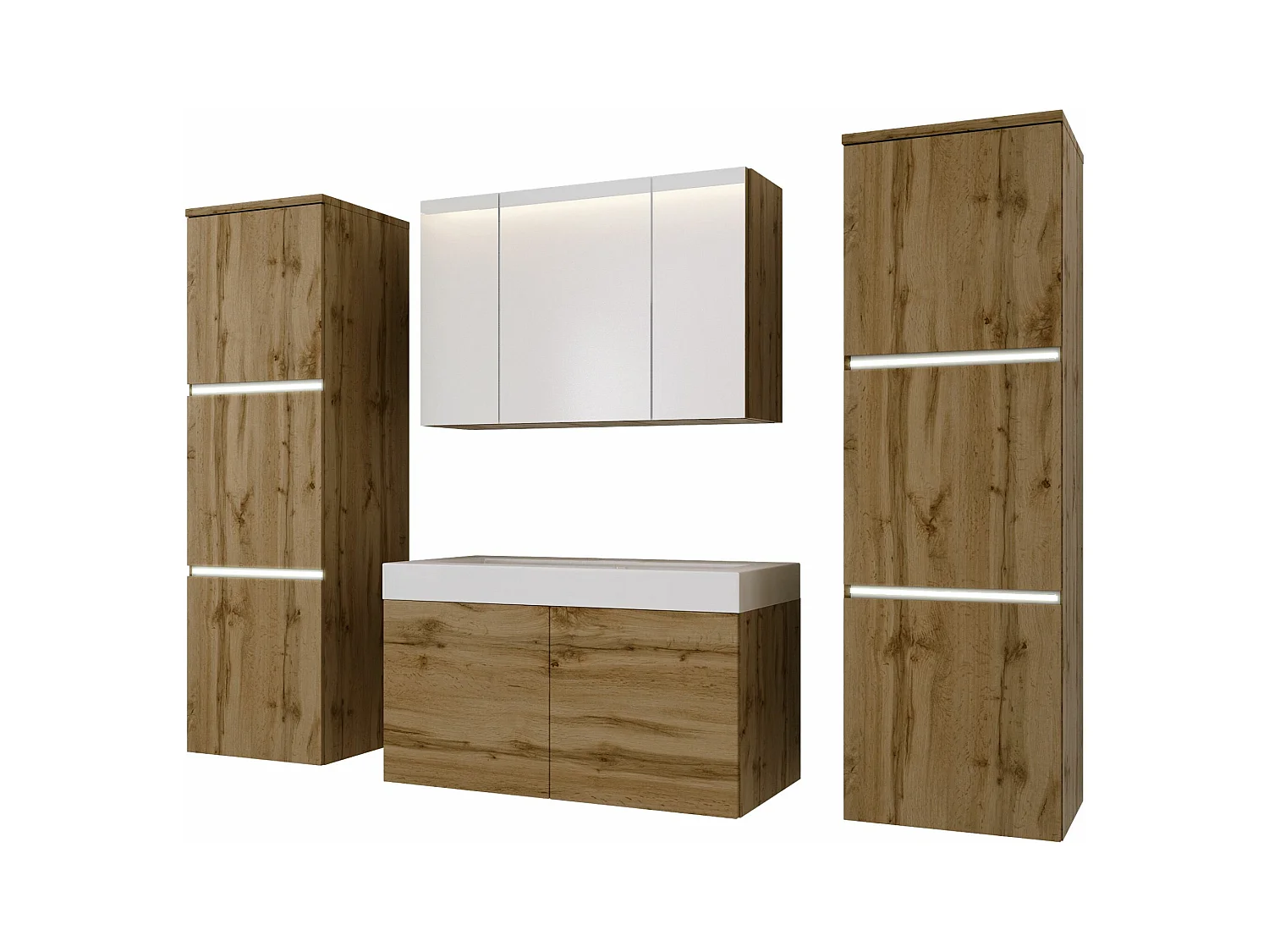 Ensemble meuble salle de bain, Wotan Chêne, 160 x 130 cm