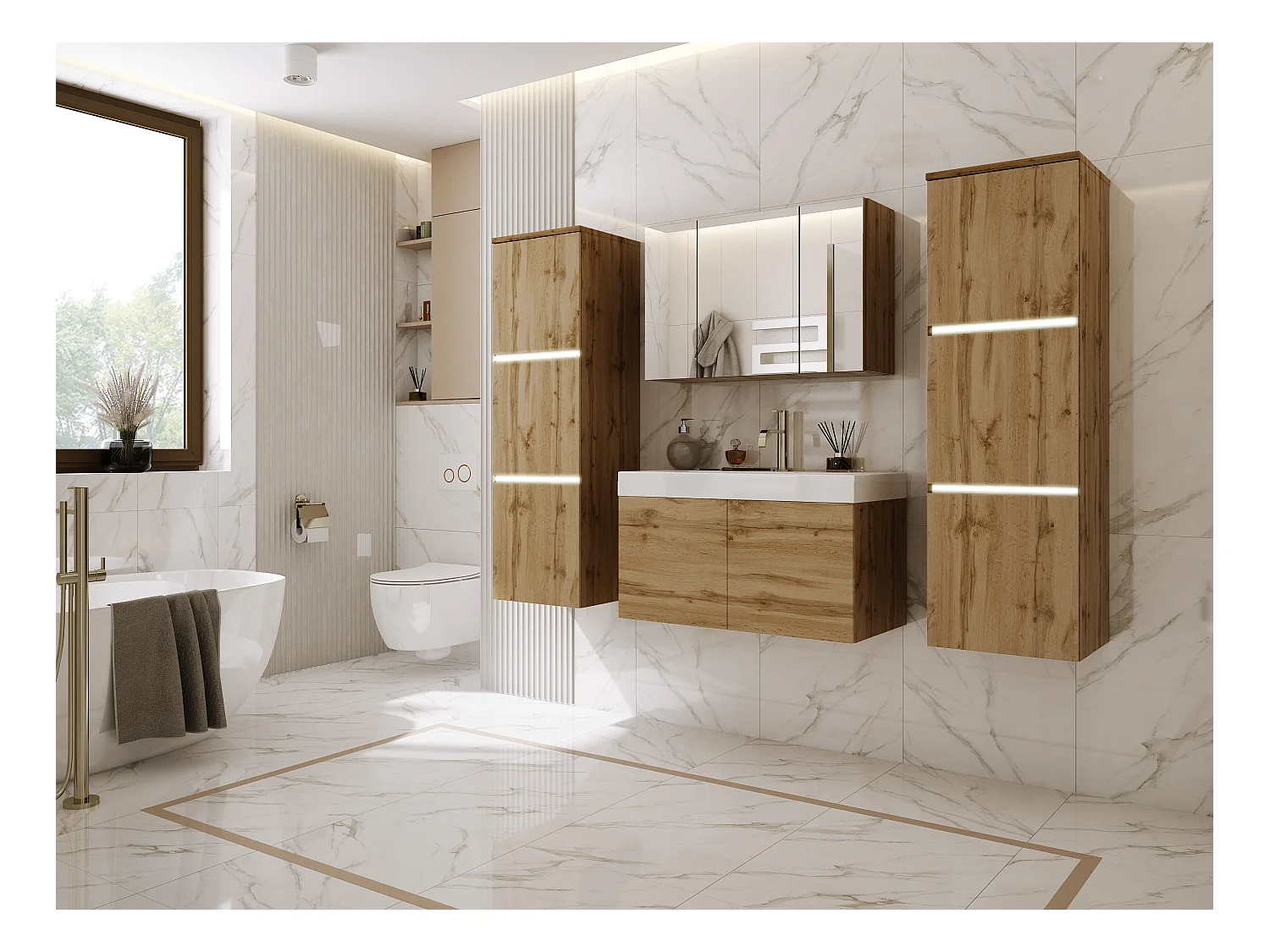 Ensemble meuble salle de bain, Wotan Chêne, 160 x 130 cm