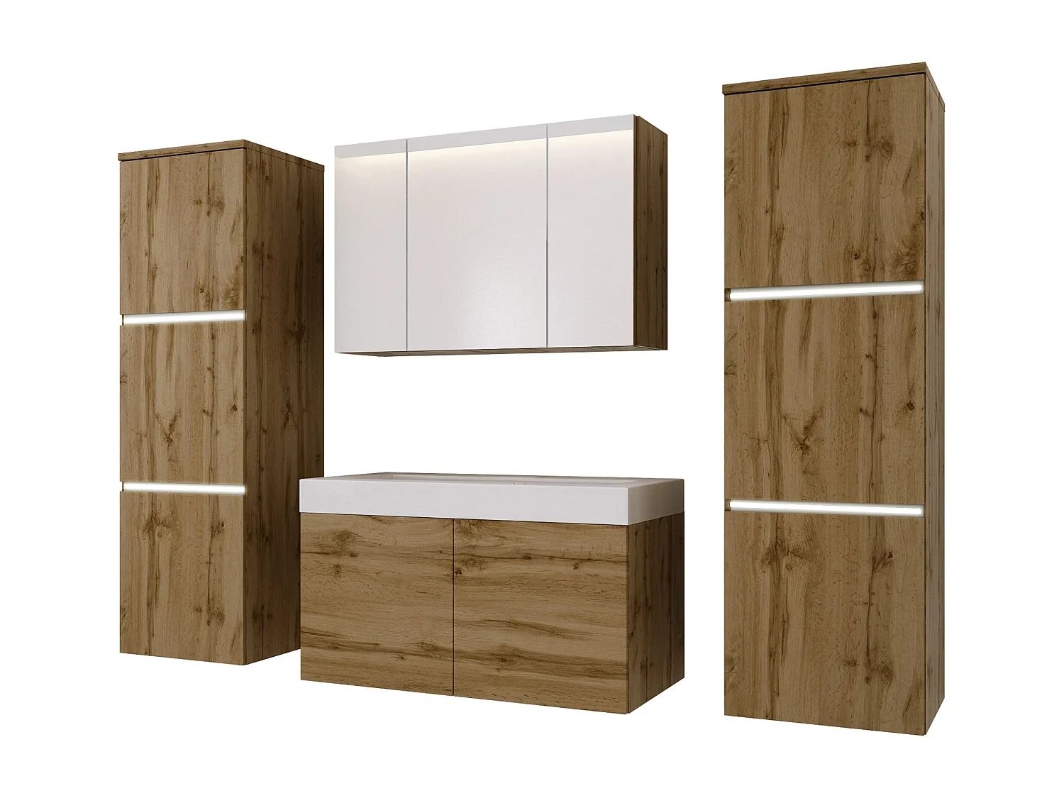 Conjunto de móveis de banheiro, carvalho Wotan, 160 x 130 cm