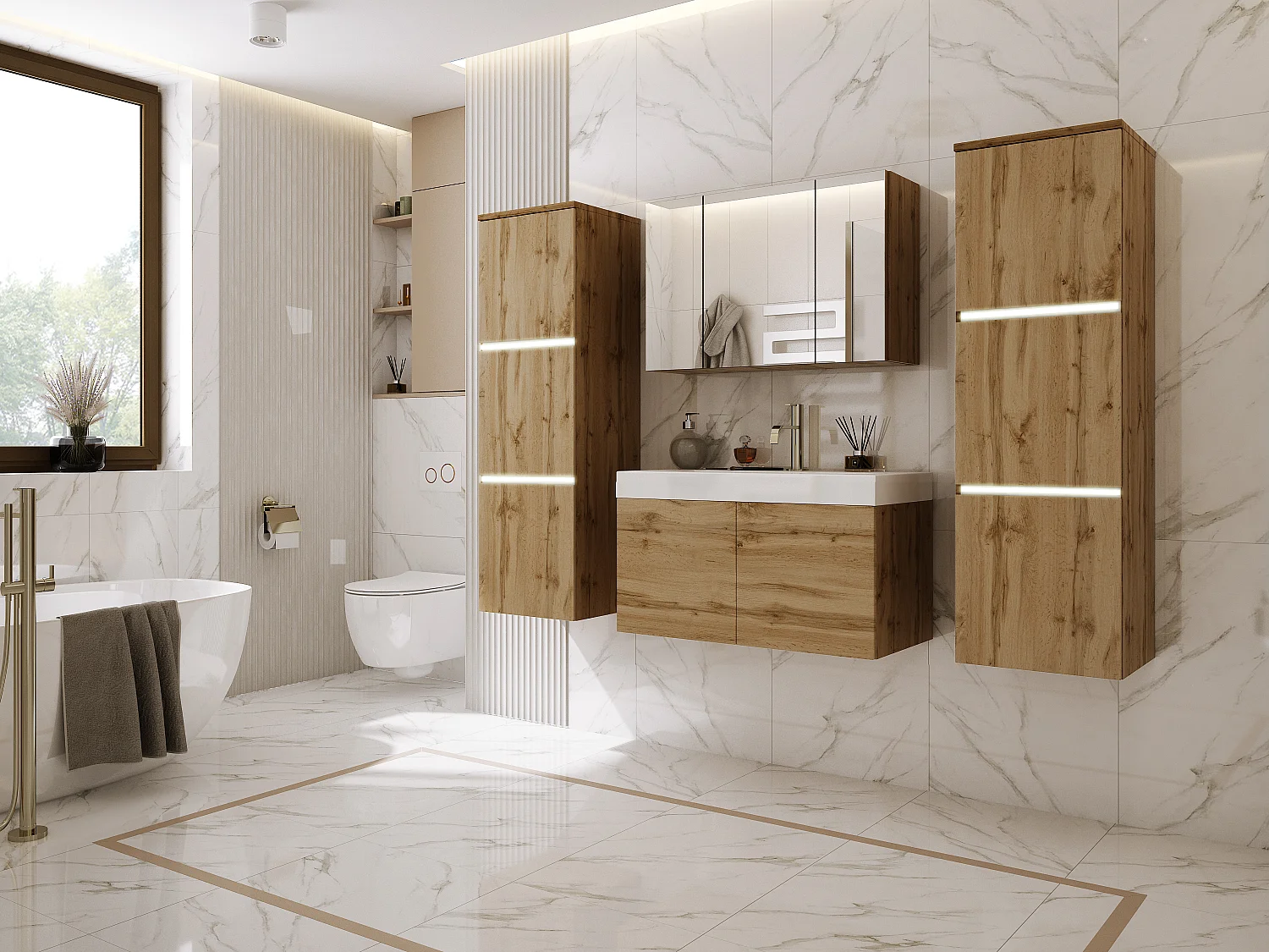 Ensemble meuble salle de bain, Wotan Chêne, 160 x 130 cm