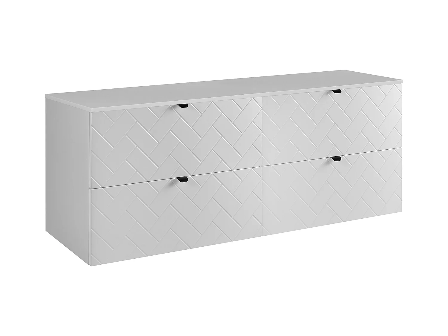 Meuble de salle de bain, Blanc Mat, 160 x 57 x 46 cm, poignées noires