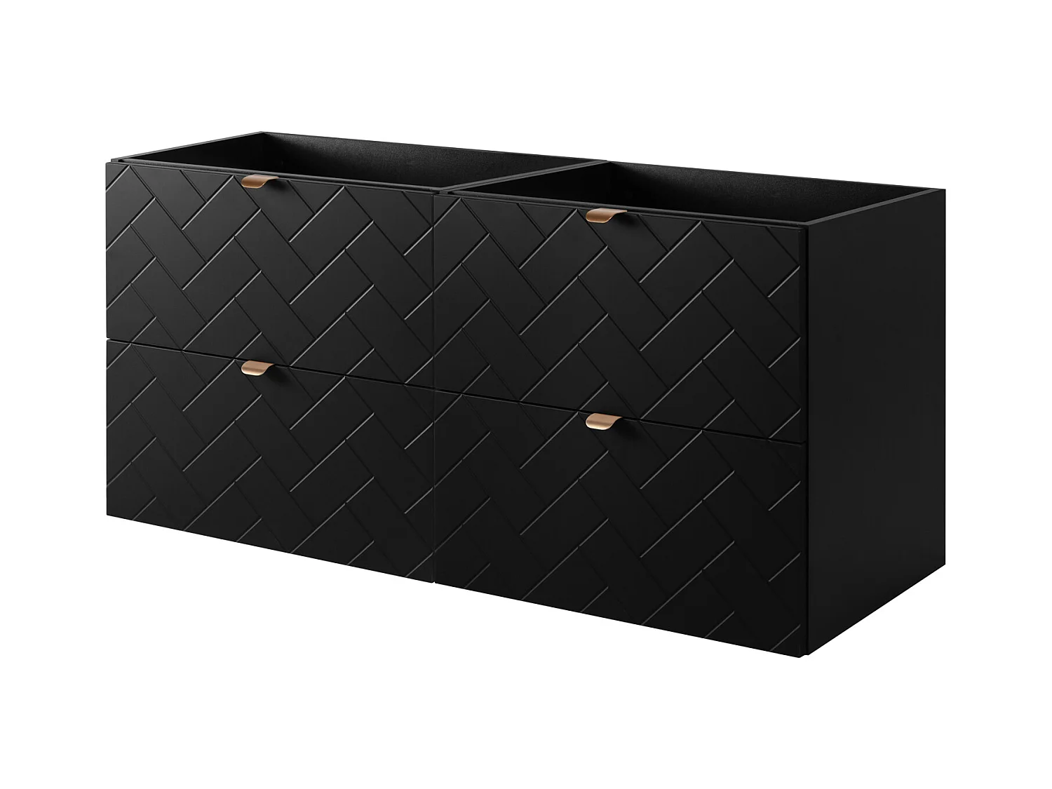 Meuble de salle de bain, Noir Mat, 120 x 57 x 46 cm, poignées dorées